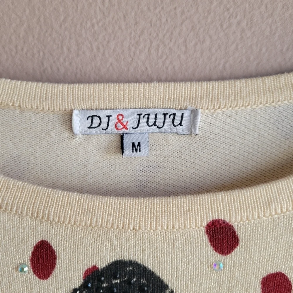 Dj & JuJu Women's Whimsical Graphic Red Dots Sweater Size Medium 3/4 Sleeve - Picture 4 of 12